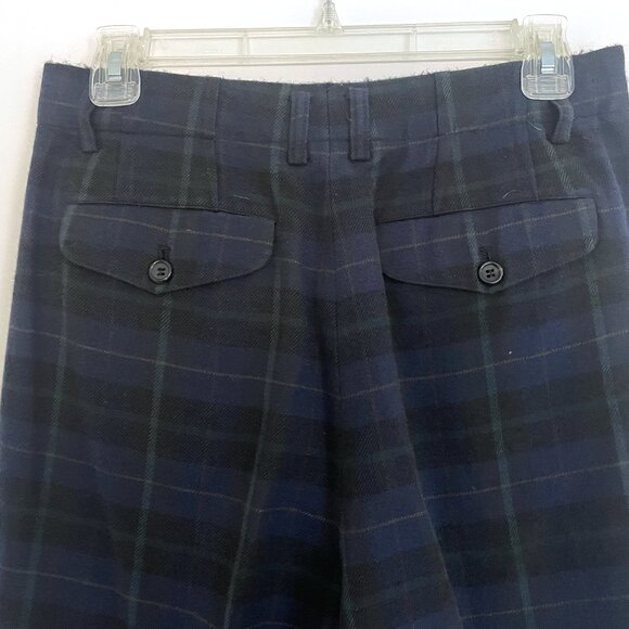 Comme des Garcon Homme Wool Pleated Oversized Low Crotch Cuffed Blue Plaid Pants - Picture 3 of 6